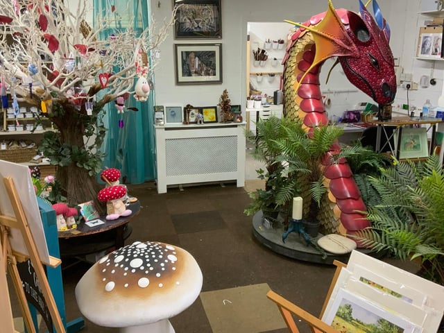 You never know who or what you might bump into at Heather's place. Work by the 'Dragon Man' Dominic Buffery.