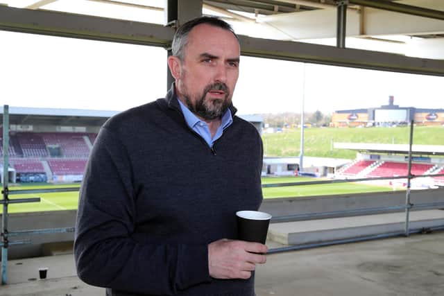 Kelvin Thomas spoke to the media at Sixfields on Wednesday. Picture: Pete Norton.