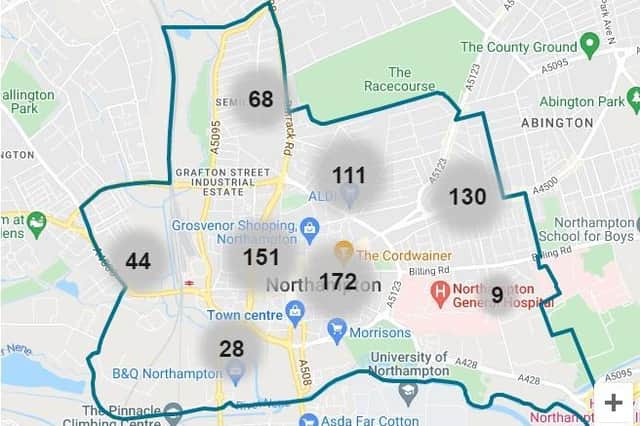 The police's reported crime map for Northampton town centre