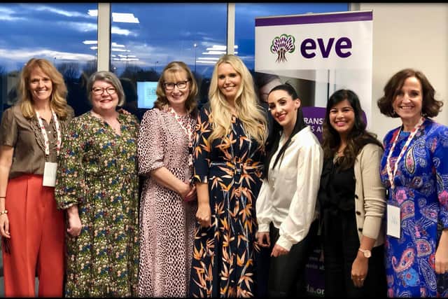 (Left to right) Julia Harris (JAM), Christine Morgan (CEO of EVE), Mandy Lagden (JAM), Caroline Strawson, Nikki Antonaccio, Sheena Wanna-Shah and Ann Brebner (JAM).