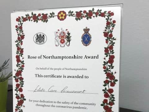 The company's Rose of Northamptonshire award proudly on display.