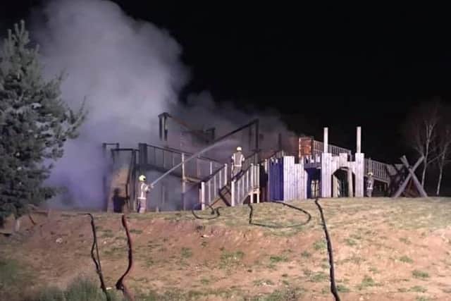 Firefighters attempt to put out the blaze. Image: Raunds Fire Station.