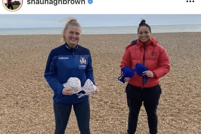 Harlequins rugby player Shauangh Brown (right)