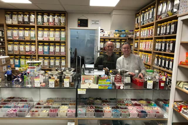 Wendy McCausland and Steve Smith were glad to welcome customers back to their sweet shop.