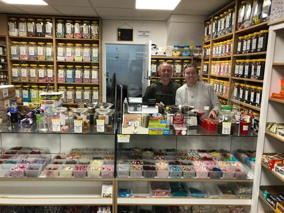 Wendy McCausland and Steve Smith were glad to welcome customers back to their sweet shop.