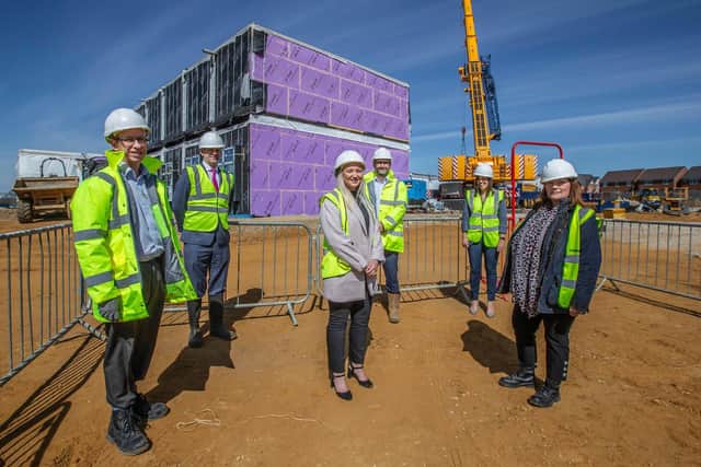 Ground-breaking ceremony for Buckton Fields Primary School. (L-R) Preston Hedges Academy Trust tech advisor Simon Shipp, chief executive Paul Watson, principal Hannah Rogers, contracts manager Liam Chapman, executive principal Caroline Stewart and Department for Education project manager Vicky Wibberley