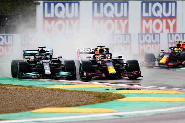 Lewis Hamilton battles with Max Verstappen at Imola