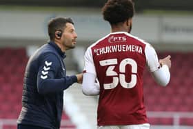 Caleb Chukwuemeka made his second league start for the Cobblers on Tuesday. Pictures: Pete Norton