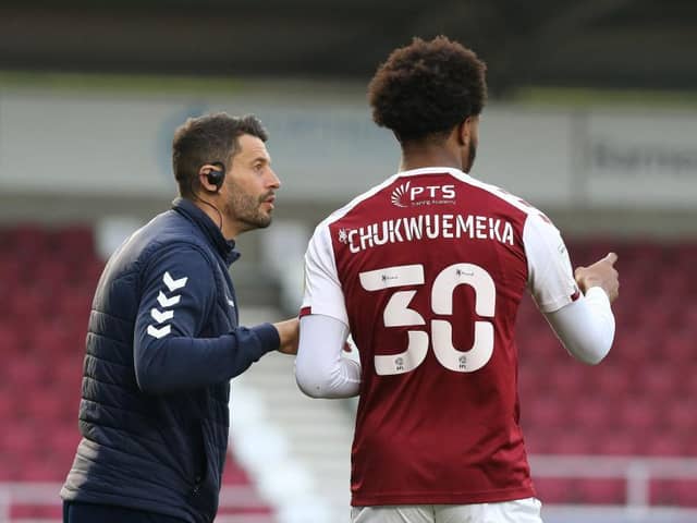 Caleb Chukwuemeka made his second league start for the Cobblers on Tuesday. Pictures: Pete Norton