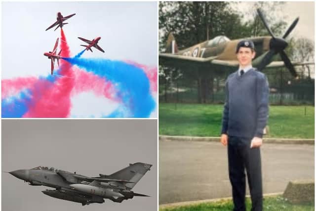 Mike Ling went from the RAF Air Cadets (right) to flying Tornados (bottom left) and in the Red Arrows in the RAF. Photos: RAF and Getty Images
