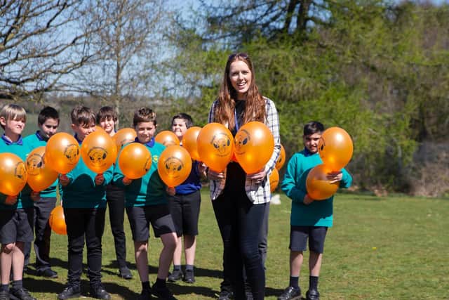 Year 6 at Boughton Primary School with their balloons. Photo: Kirsty Edmonds.