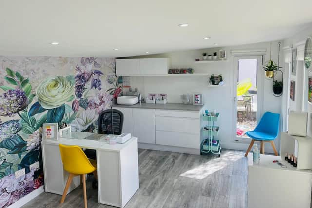 The inside of Corey Jade Stockwell's new nail salon in her back garden