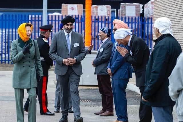 Princess Anne visits Siri Guru Singh Sabha with gurdwara trustee Amarjit Atwal Singh. Photo: Royal Family