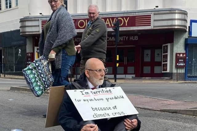 Ian sat on York Road at the traffic lights next to Abington Street on Saturday morning