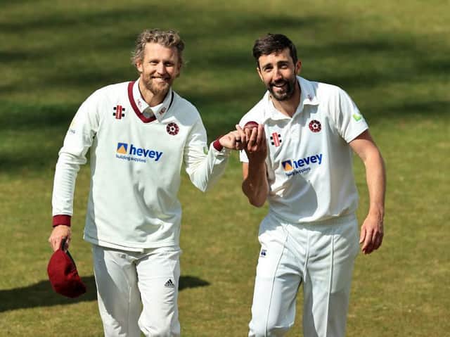 Gareth Berg (left and Ben Sanderson celebrate their five-wicket hauls