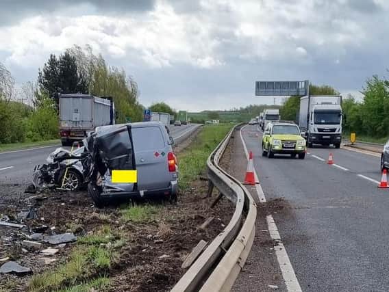 One lane is likely to remain closed in both directions for some hours on the A14