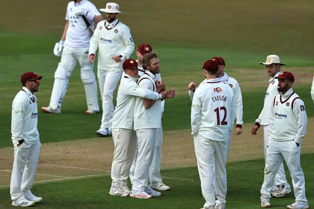 Gareth Berg is the centre of attention after claiming one of his nine wickets in the win over Sussex