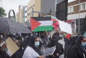 Protesters take to the streets of Northampton to show solidarity with Palestine on Saturday, May 15. Photo: Mantas Kaupas.