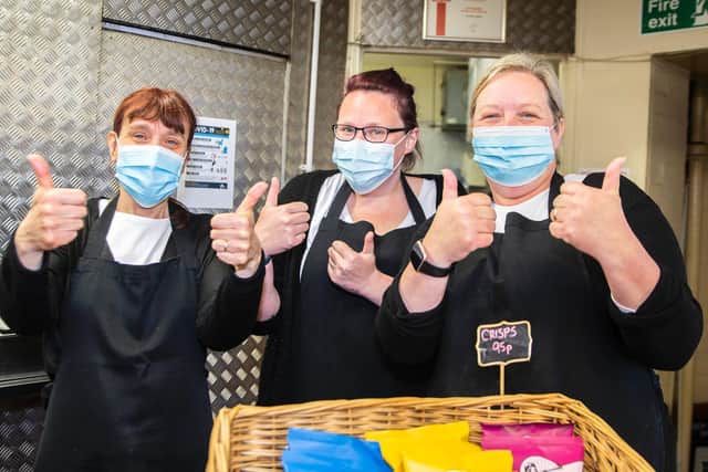 Louise Sparkes are her staff happy to be welcoming back customers for a sit-down meal. Photo: Kirsty Edmonds.