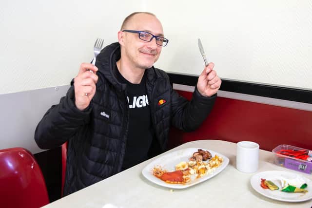 Chris Golding was excited to get back to Super Sausage for his favourite breakfast. Photo: Kirsty Edmonds.