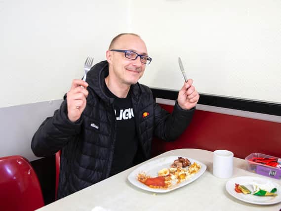 Chris Golding was excited to get back to Super Sausage for his favourite breakfast. Photo: Kirsty Edmonds.