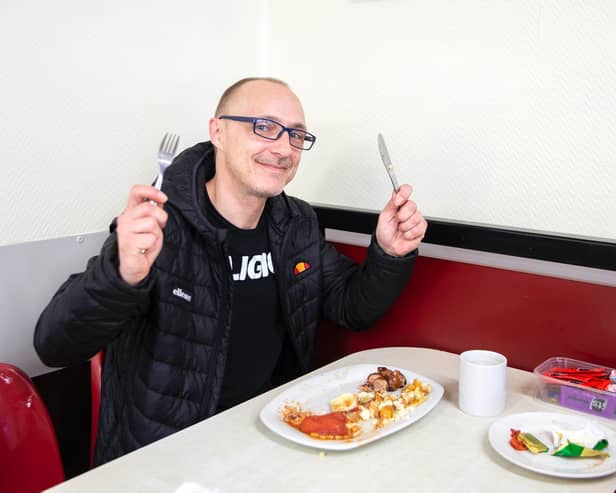 Chris Golding was excited to get back to Super Sausage for his favourite breakfast. Photo: Kirsty Edmonds.