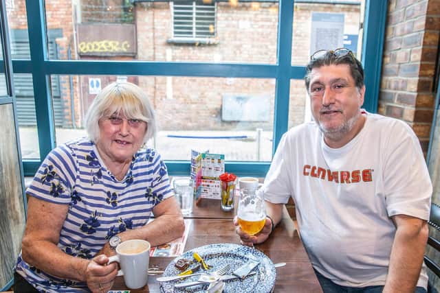 Laura and Mark Edwards were glad to be back to some normality at Spoons. Photo: Kirsty Edmonds.