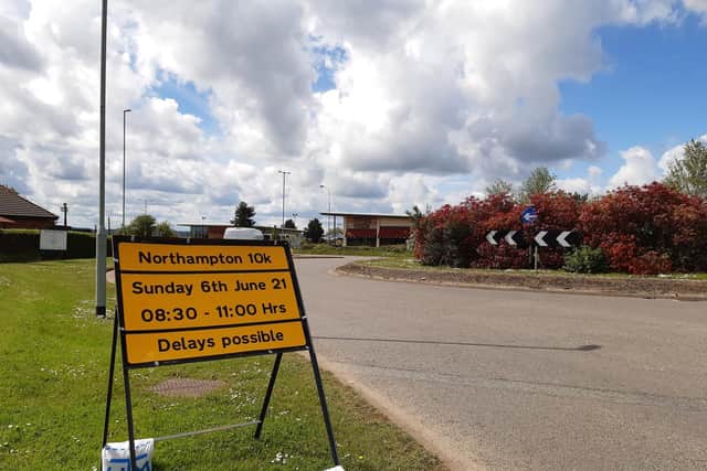 Numerous signs are dotted around the Sixfields area warning drivers of delays