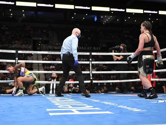Chantelle Cameron (right) claimed a fifth-round stoppage win over Melissa Hernandez to retain her world title in Last Vegas