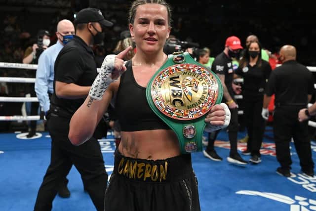 Chantelle Cameron with her world title belt