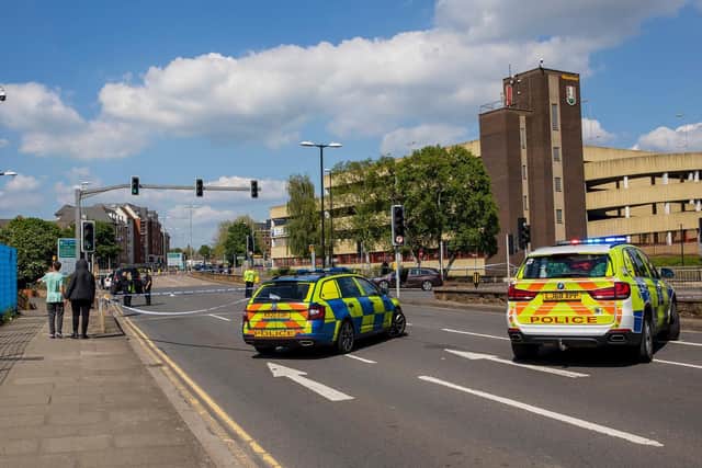 A female pedestrian was seriously injured in a collision in Northampton town centre on Saturday.