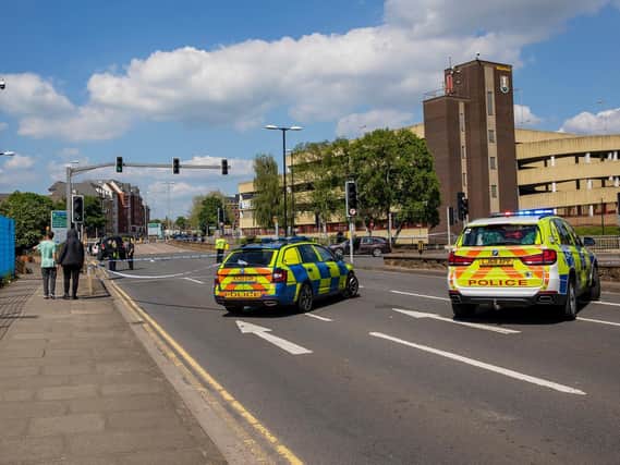 A female pedestrian was seriously injured in a collision in Northampton town centre on Saturday.