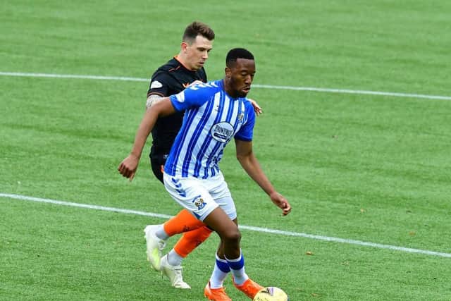 Nicke Kabamba playing for Kilmarnock against Rangers.