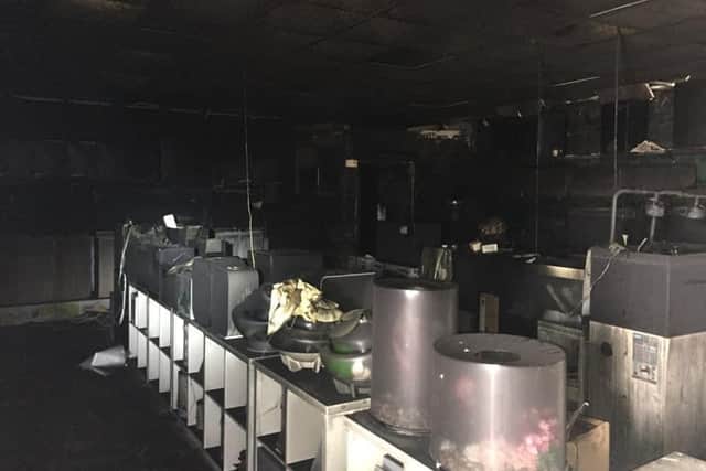 The smoke damage inside one of the Hobby Fish buildings caused by the fire in May last year.