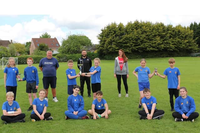 Millway Primary School pupils and teachers after the cross country run for Penyem in The Gambia