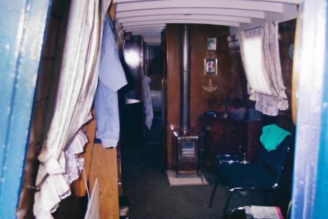 Inside Charlie's narrowboat.
