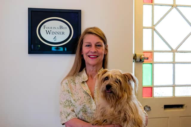 Amanda Lyon-Brown with her Norfolk Terrier, Trudie