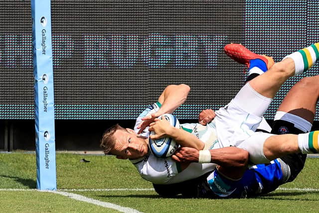 Rory Hutchinson would somehow get the ball down for a first-half score despite being tackled at the last