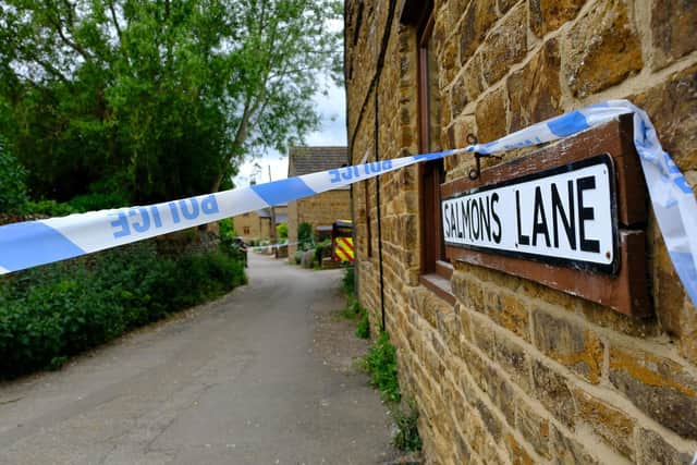 Police cordoned off Salmons Lane in Middleton Cheney following the grisly discovery