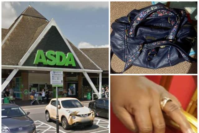 A thief snatched a woman's handbag containing cash and her wedding ring from outside Kingsthorpe's Asda