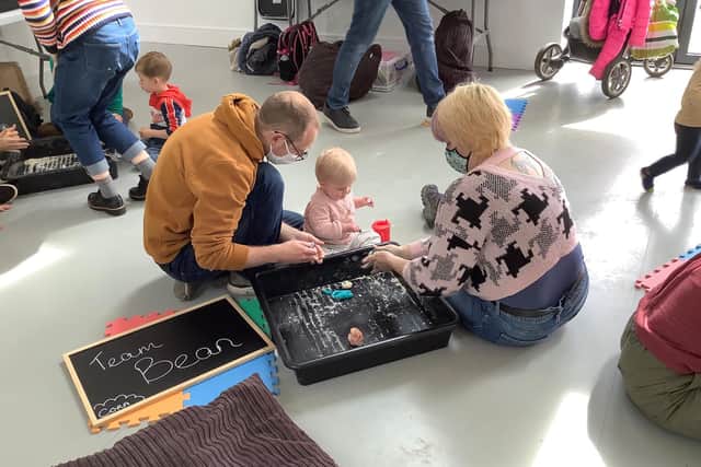Families taking part in My Sensory Adventures hosted by The Carbon Theatre.