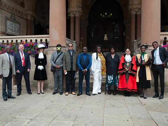 Dignitaries outside The Guildhall in Northampton to mark Windrush Day. Photo: Roger Barker