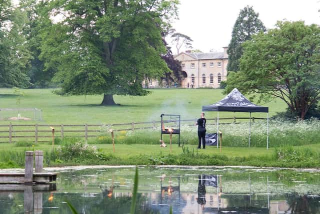 The grounds provide a stunning dinner setting.