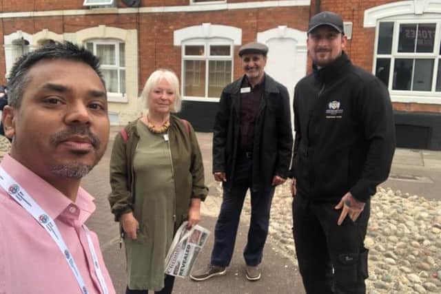 Labour Castle ward councillors at West Northamptonshire Council Enam Haque (far left), Danielle Stone and Jamal Alwahabi with a council officer (far right) during the two-day operation in a troubled area of the ward