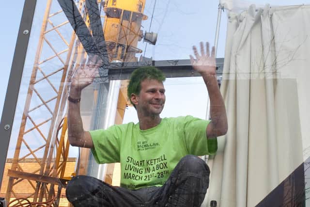 Stuart on a previous stunt to raise money - in a glass box.
