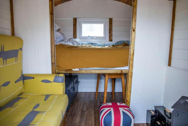 Inside the shepherd's hut at Elliotts' Rectory Farm. Photo: Kirsty Edmonds.