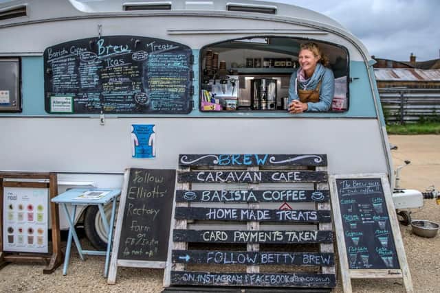 Sarah Elliott-Hart in the Brew caravan cafe. Photo: Kirsty Edmonds.