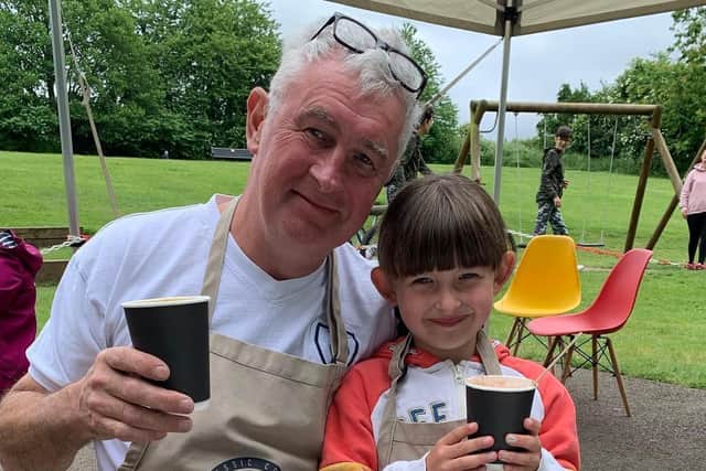 Eamonn Byrne and his five-year-old daughter Grace who loves to help out at her dad's coffee van.