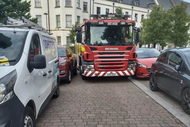 Crews from Mereway Fire Station were out and about at the weekend distributing leaflets to residents, following their attendance at an incident where their arrival was delayed due to thoughtless parking.
