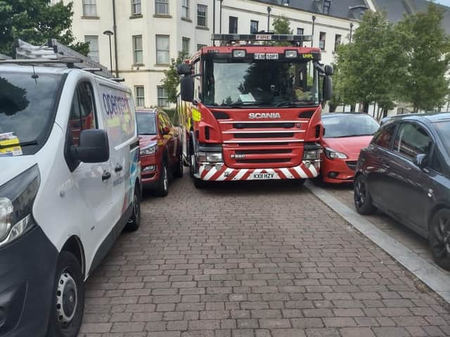 Crews from Mereway Fire Station were out and about at the weekend distributing leaflets to residents, following their attendance at an incident where their arrival was delayed due to thoughtless parking.